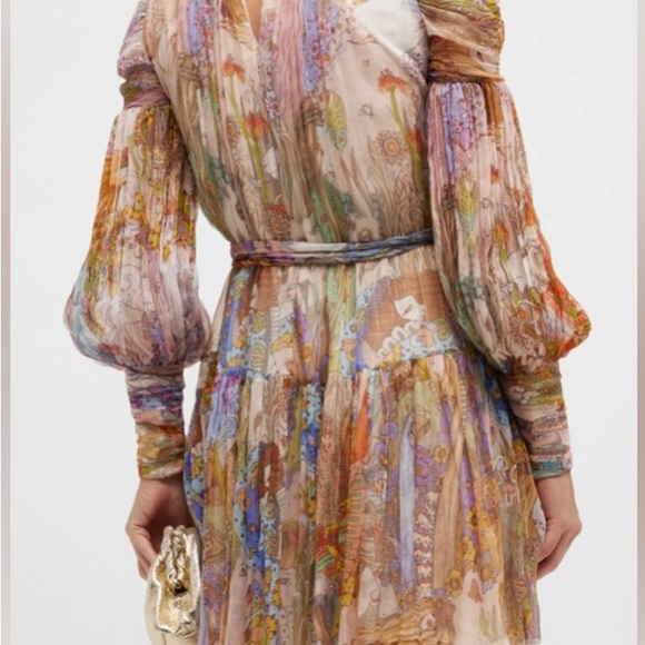 Zimmermann Kaleidoscope Pleated High-Neck Mini Dress. - Picture 3 of 5